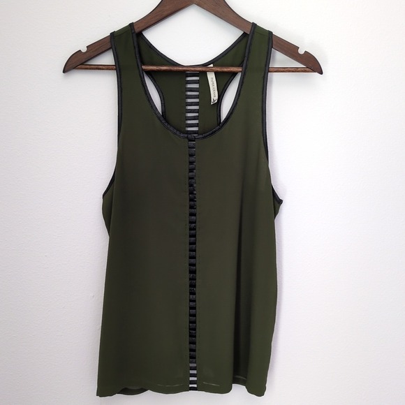 Tops - Paper Crane Olive Green Racer Back Tank‎ Leather Trim Sz Small
